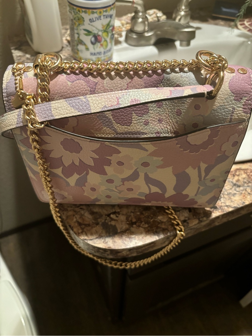 COACH Floral Leather Crossbody Bag in Pastel Lavender and Cream - Picture 3 of 6